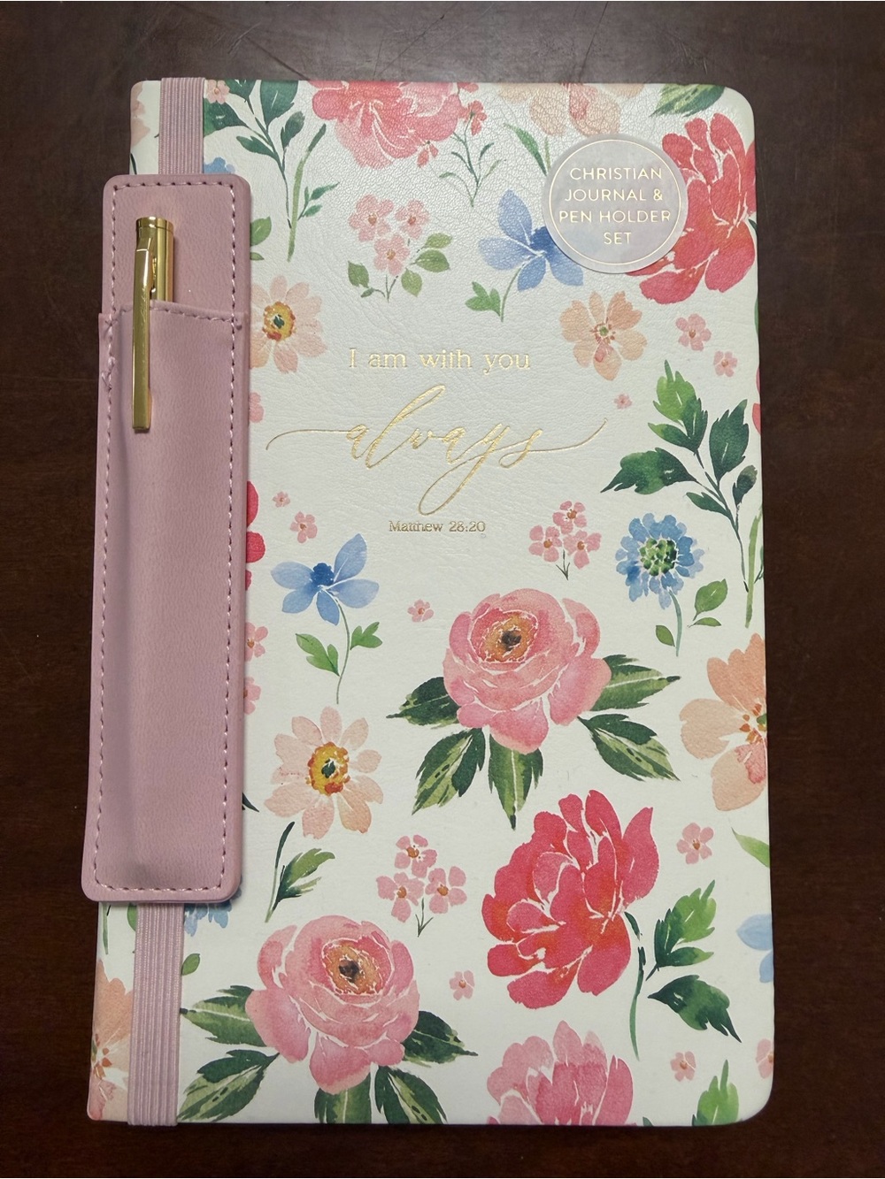 Floral Christian Journal & Pen Holder - "I am with you always"
